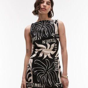 Topshop Black and Cream Floral Mini Dress